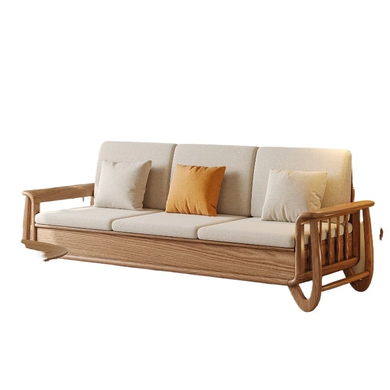 

Ash wood sofa winter and summer dual-purpose three-person small apartment straight row modern simple living room storage solid