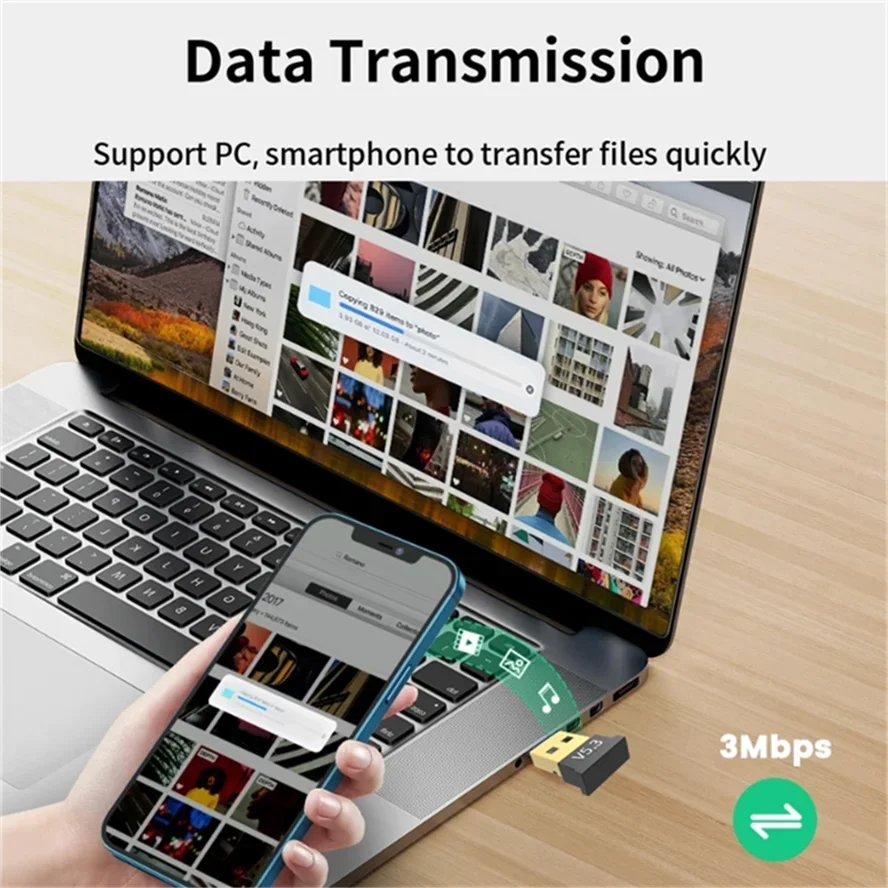 Adattatore USB Bluetooth 5.1 Trasmettitore Ricevitore Ricevitore audio Bluetooth 5.3 Dongle USB Adattatore wireless per computer PC portatile