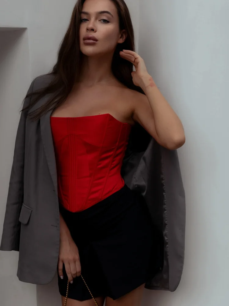 مثير المرأة أنبوب القمم الصلبة أكمام سليم نحيل مشد اقتصاص الأعلى 2025 عادية أنيقة الإناث حفلة سهرة حمالة سترة