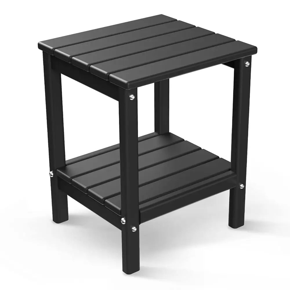 

Adironda Side Table, Hdpe Weather Resistant Outdoor Table, 2-Shelf Plastic End Table For Poolside Indoor Outside Front Porch