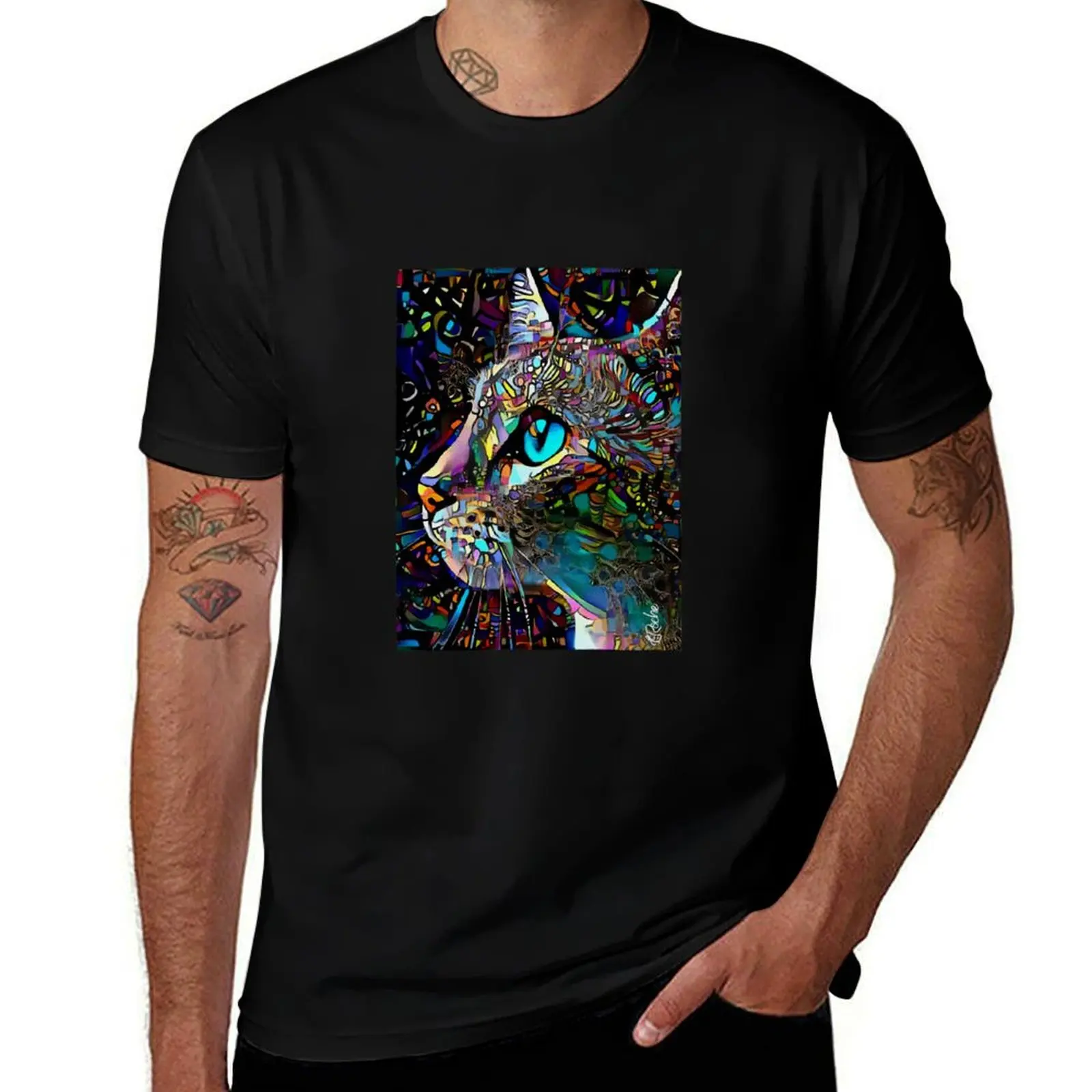 Mars chat-pinturas de Lea Roche-gato, chat, gato camiseta hombre camiseta hombre camisetas marca de lujo de alta calidad