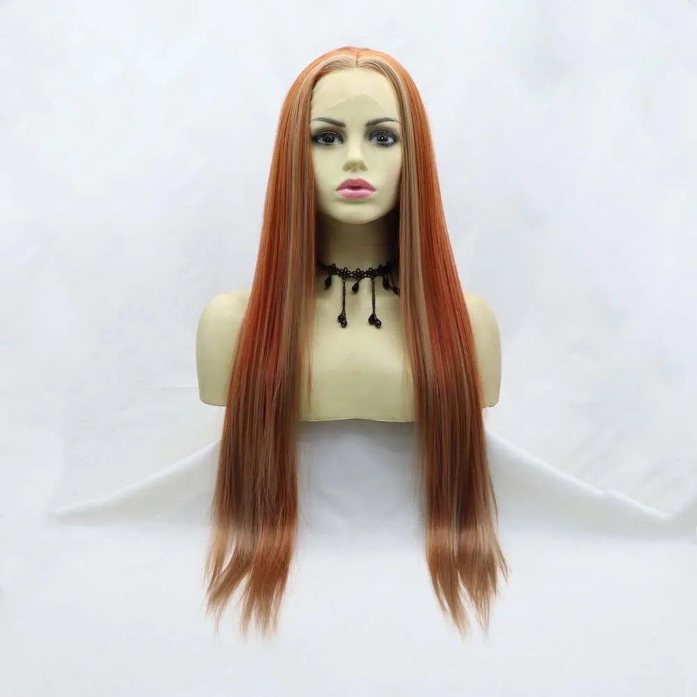 

Парики Сильвия Рыжий Оранжевый Прямые Синтетические Парики Фронта Шнурка Для Женщин Волосы Парики Из Термостойкого Волокна