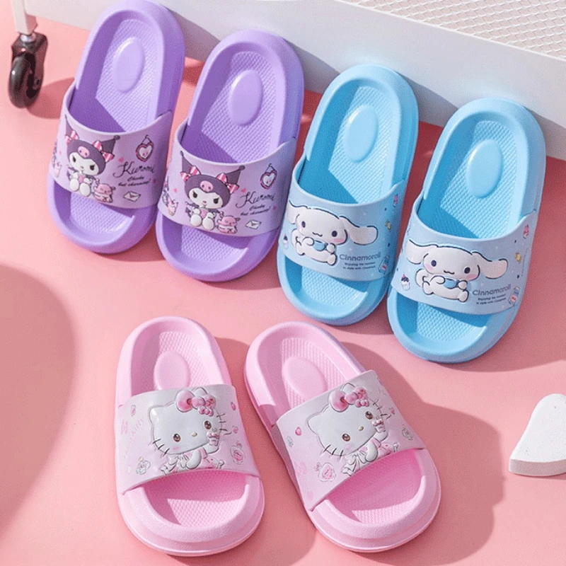 

Kawaii Sanrio Cute Cartoon Cinnamoroll Hello Kitty Parent-child Slippers Sweet and Lovely Sandals Cute Things for Girls