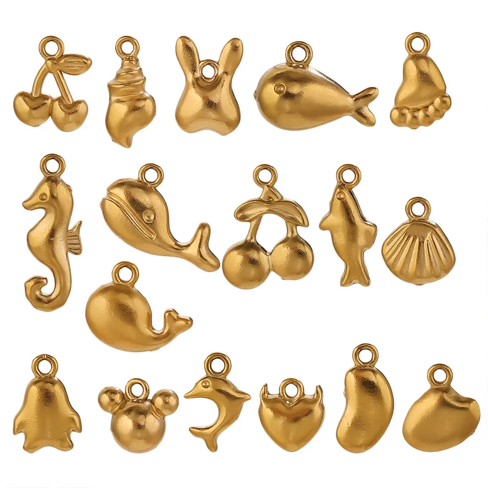 

20pcs Stainless Steel Seahorse Penguin Shell Conch Small Charm Waterproof Pendants DIY Earrings Necklace Jewelry Making Findings