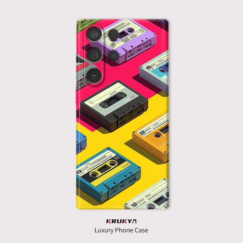 Acrylic Matte Phone Case For Samsung Galaxy S26 Ultra S20 FE S21 S22 5G S25+ S24 FE S23 Vintage Tape Print Anti-knock Cover