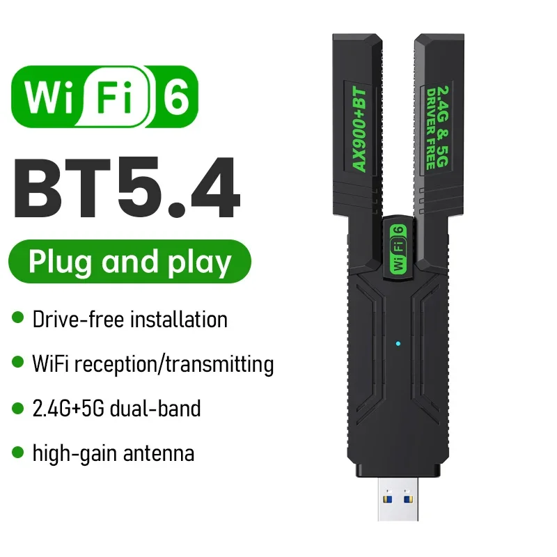 

WiFi 6 AX900 Bluetooth 5.4 WiFi USB-адаптер Беспроводная сетевая карта 2,4G и 5 ГГц Wi-Fi-антенна USB для ПК/ноутбука Win10/11 Драйвер бесплатно