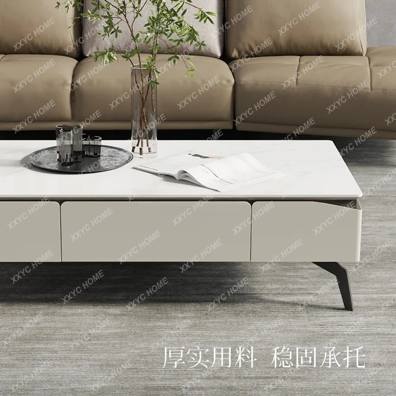 Cream wind coffee table Modern simple storage rock slab coffee table