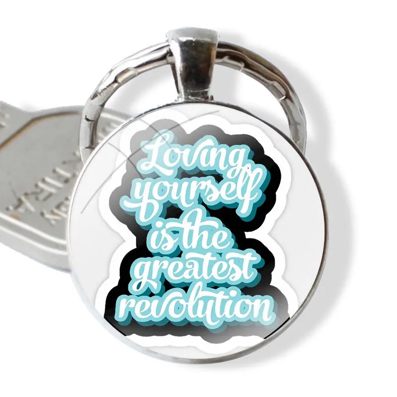 Keychain Handmade Glass Cabochon Key Ring Holder Pendant Key Chains Loving Yourself Is A Revolution