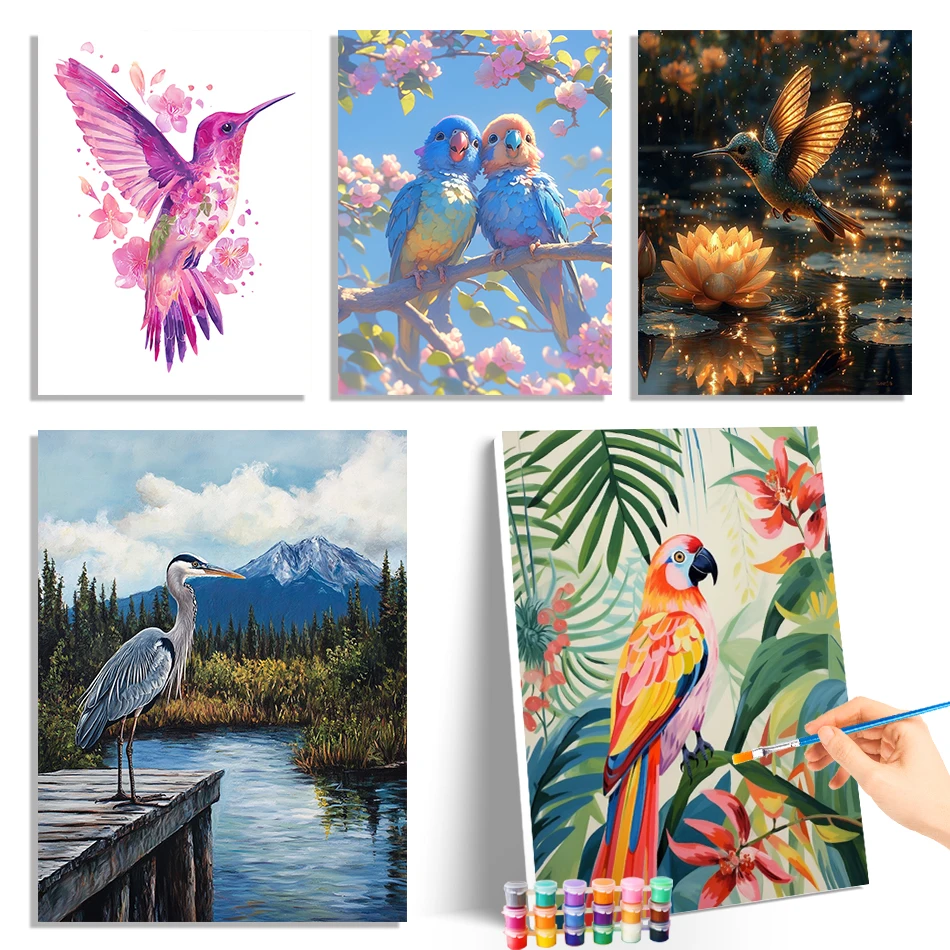 

GATYZTORY Painting By Numbers Acrylic Paints Birds animals Watercolor Handmade Drawing Canvas Personalized Gift Modern Wall Art