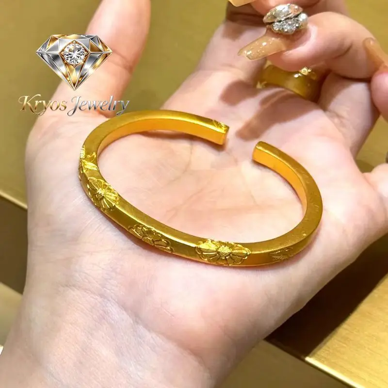Kryos Jewelry Women's 24K Gold (AU999) Daisy Luxury Bracelet | Openwork carved daisy, micro-diamond glow with magnetic buckle