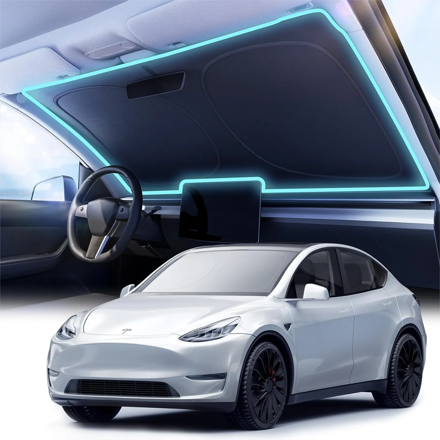 

Car Windshield Sun Shade Dot Matrix Reflective Coating Extended Edge No Light Leakage Cooling Protect Interior from UV Damage