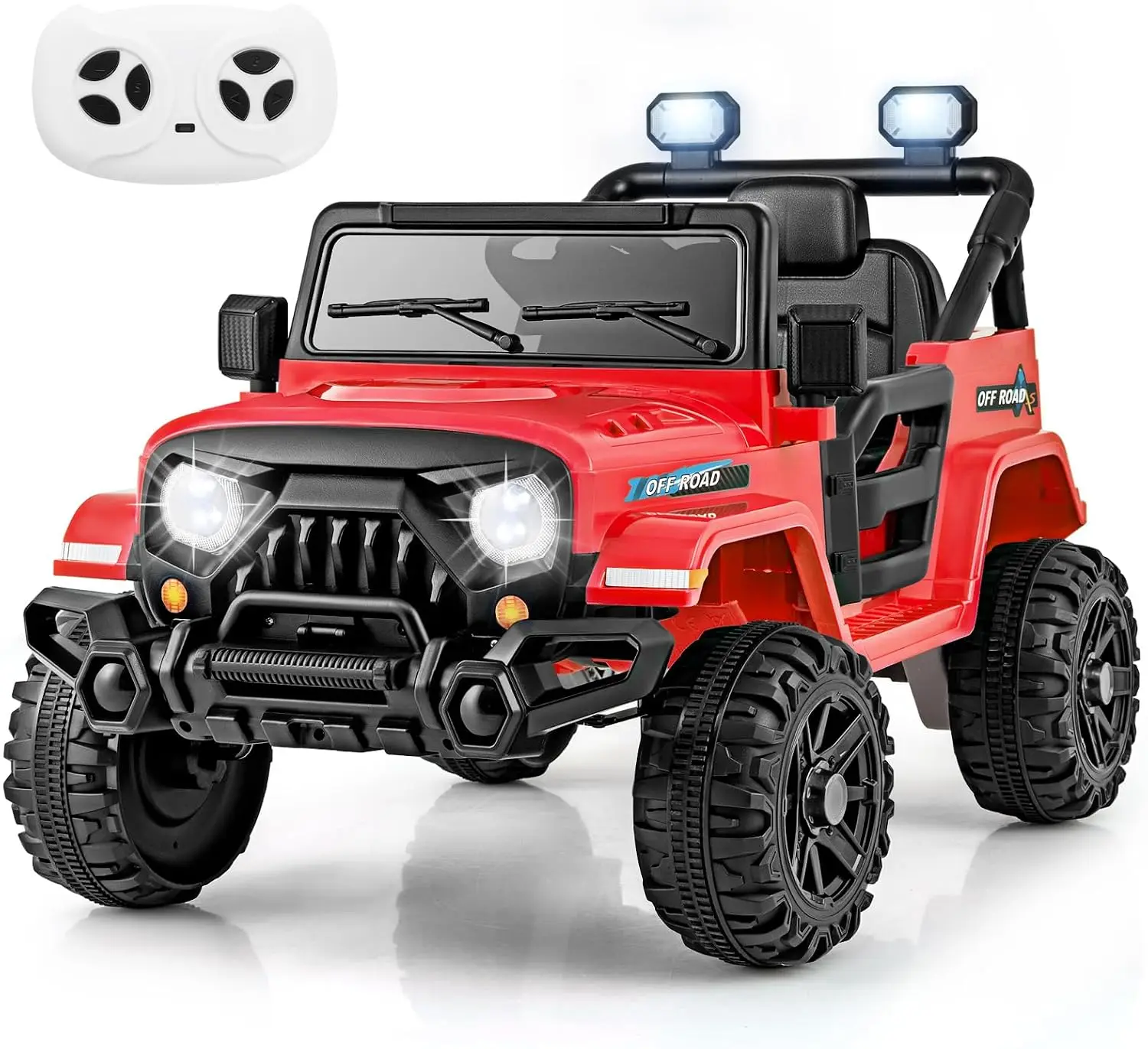 Costzon 12V Kids Ride on Truck Car, Electric Vehicle w/Remote Control, Threaded Wheels, 3 Speeds, LED Lights, Music, Horn & Wire