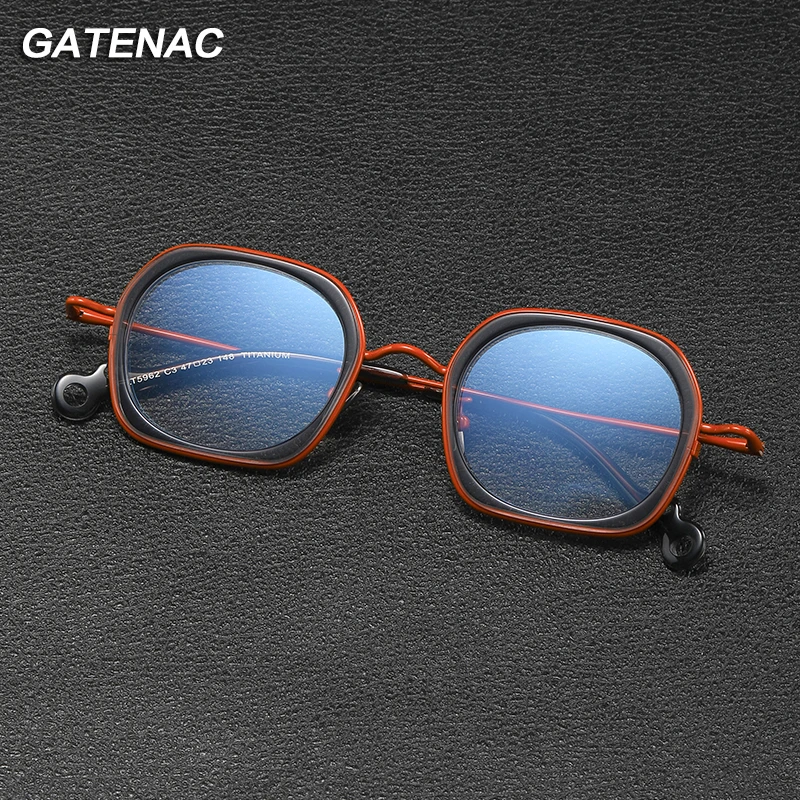 Gatenac Vintage Titanium Glasses Frame For Men Designer Square Myopia Prescription Eyeglasses Frame Women Luxury Brand Eyewear