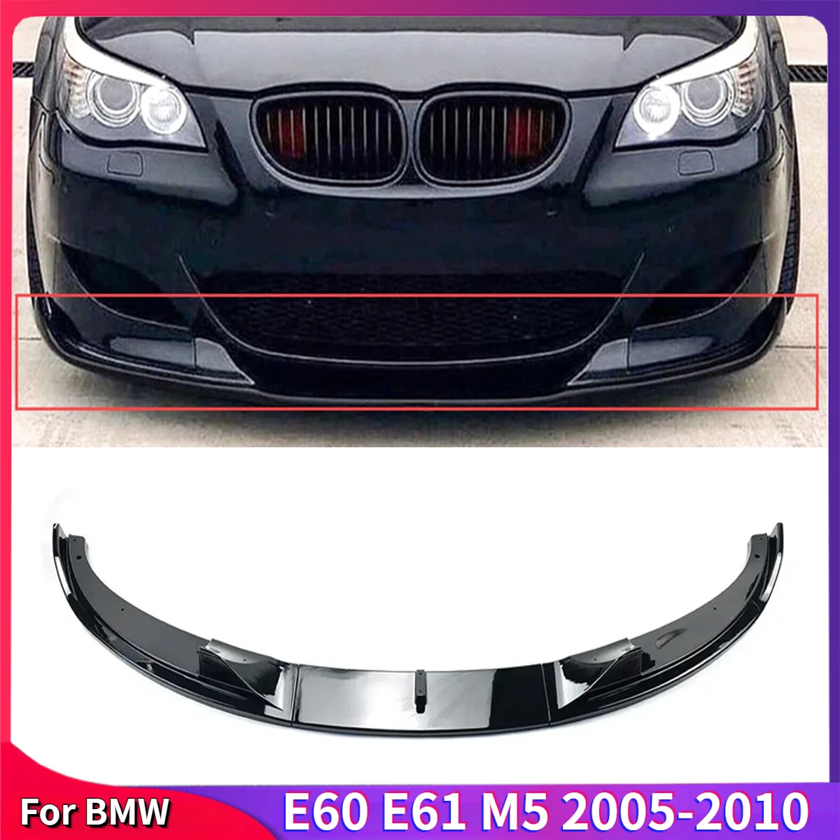 

For BMW E60 E61 M5 2005-2010 Car Front Bumper Lip Splitter Diffuser Spoiler Glossy Black Carbon Fiber Style Body Kit Accessories