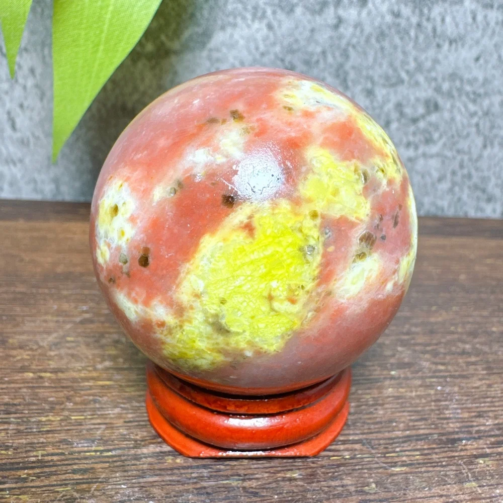 Natural Plum Blossom Jasper Symbiosis Green Tourmaline Crystal Sphere Home Decor Reiki Energy Gift