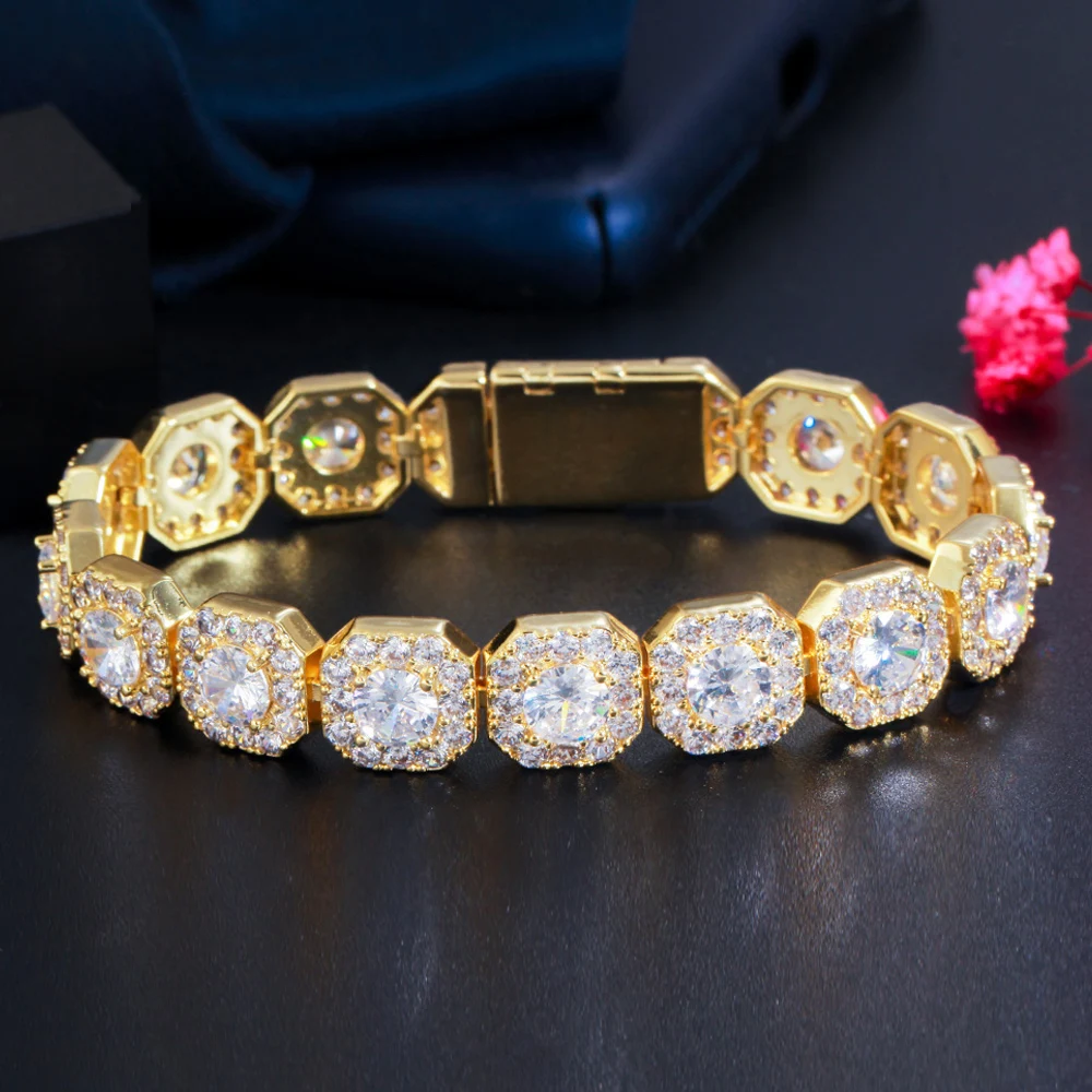 ThreeGraces Luxury Shiny Cubic Zirconia Stone Gold Plated Bridal Wedding Bracelet for Women Chic Engagement Party Jewelry BR379