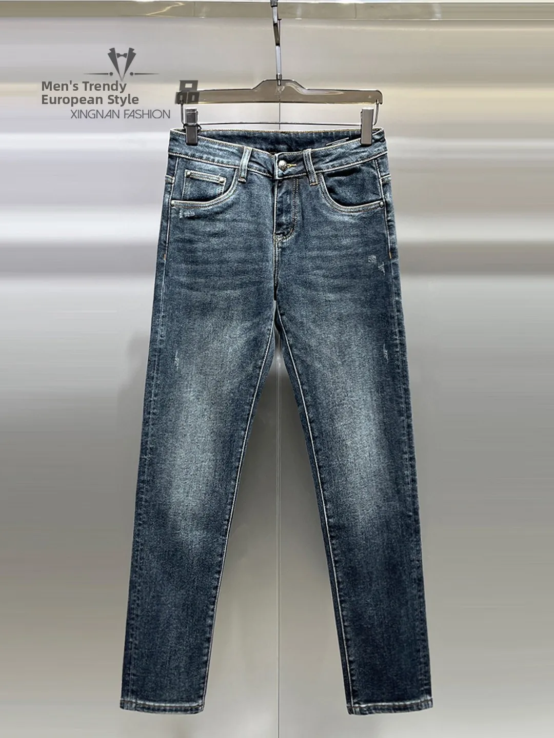 

Slim Fit Fce Lined Thiened Men's Jeans Comfortable Warm Casual Straight Leg Jeans mid Waist Zipper Pure Color Autumn Winter