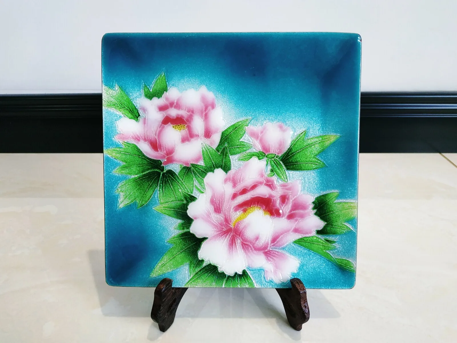 

Japanese peony flower Plate Ornamental Decorations Square Porcelain Sushi Plate