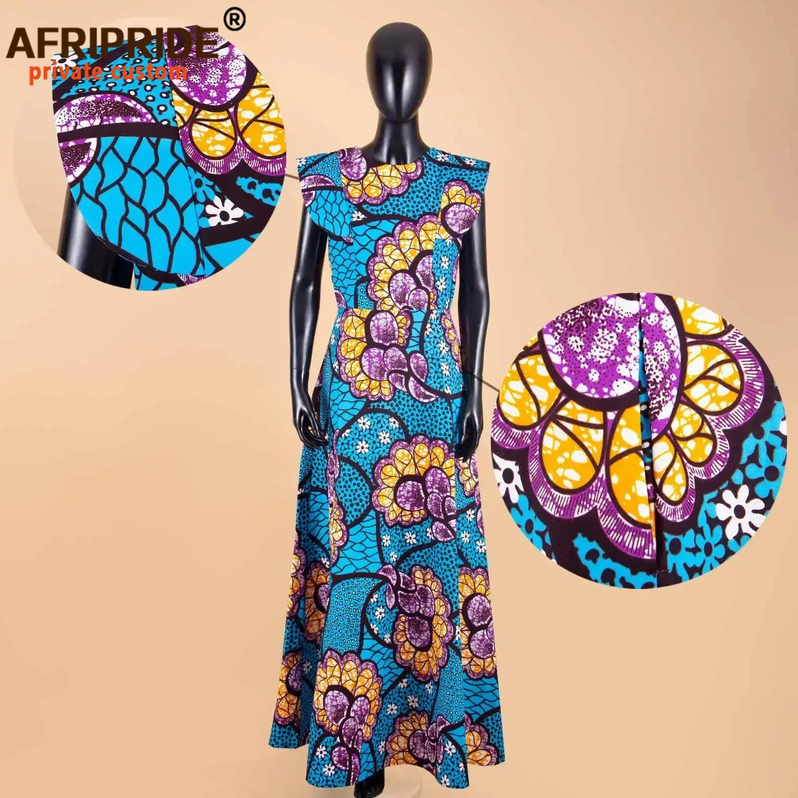 African Dresses for Women Dashiki Print Ankara Short Sleeve O-neck Floor Length Women A-Line Wax Cotton Dress AFRIPRIDE A1825017