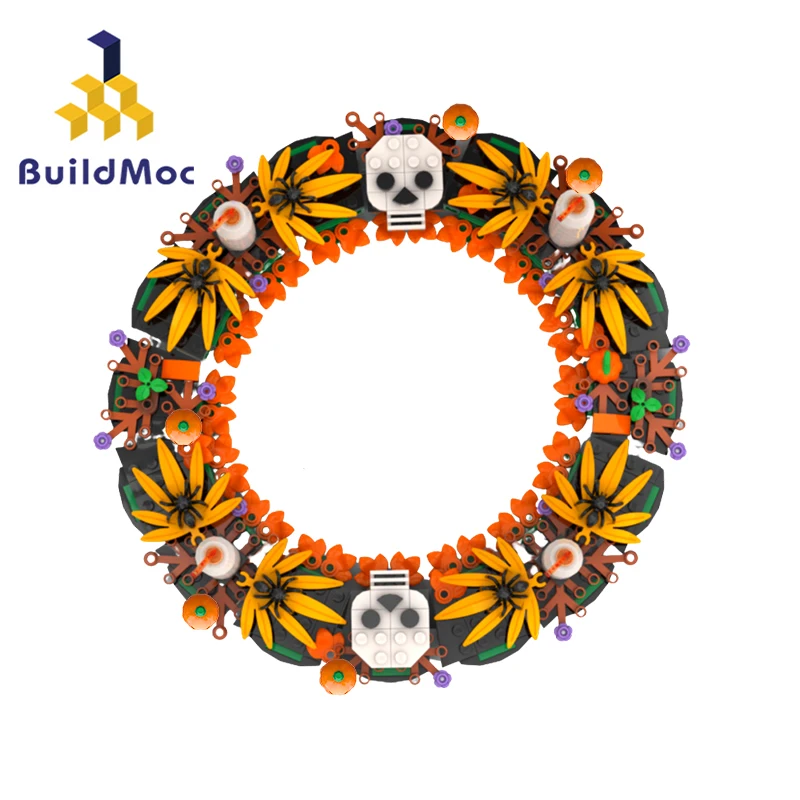 Buildmoc Halloween Wreath Decoration Skeleton Ideas MOC Set Building Blocks Kits Toys for Children Kids Gifts Toy 422PCS Bricks