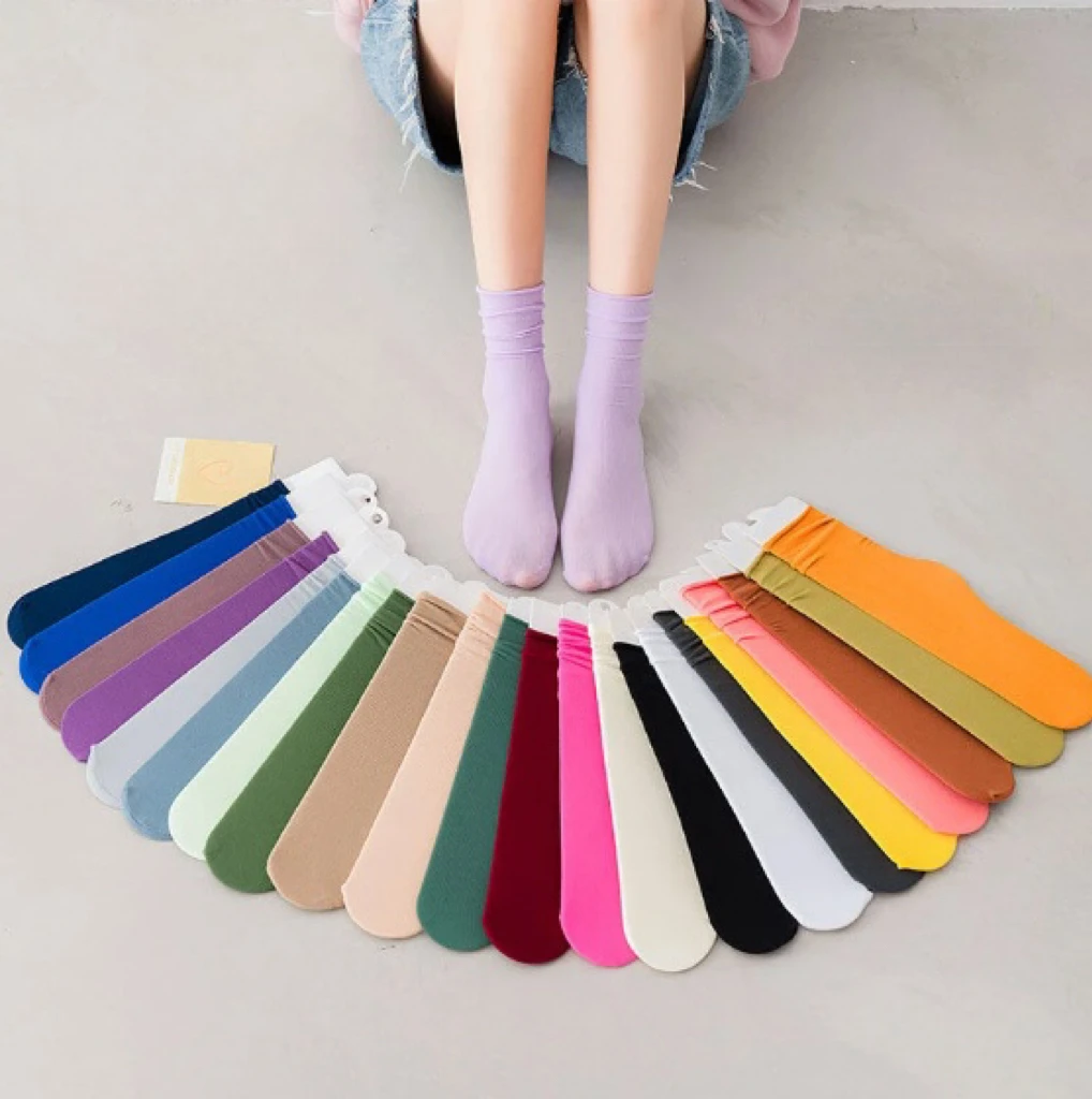 

5 Pairs Ice Ice Socks Women's Summer Thin Tube White Mid Tube Ice Silk Socks Summer Thin Style