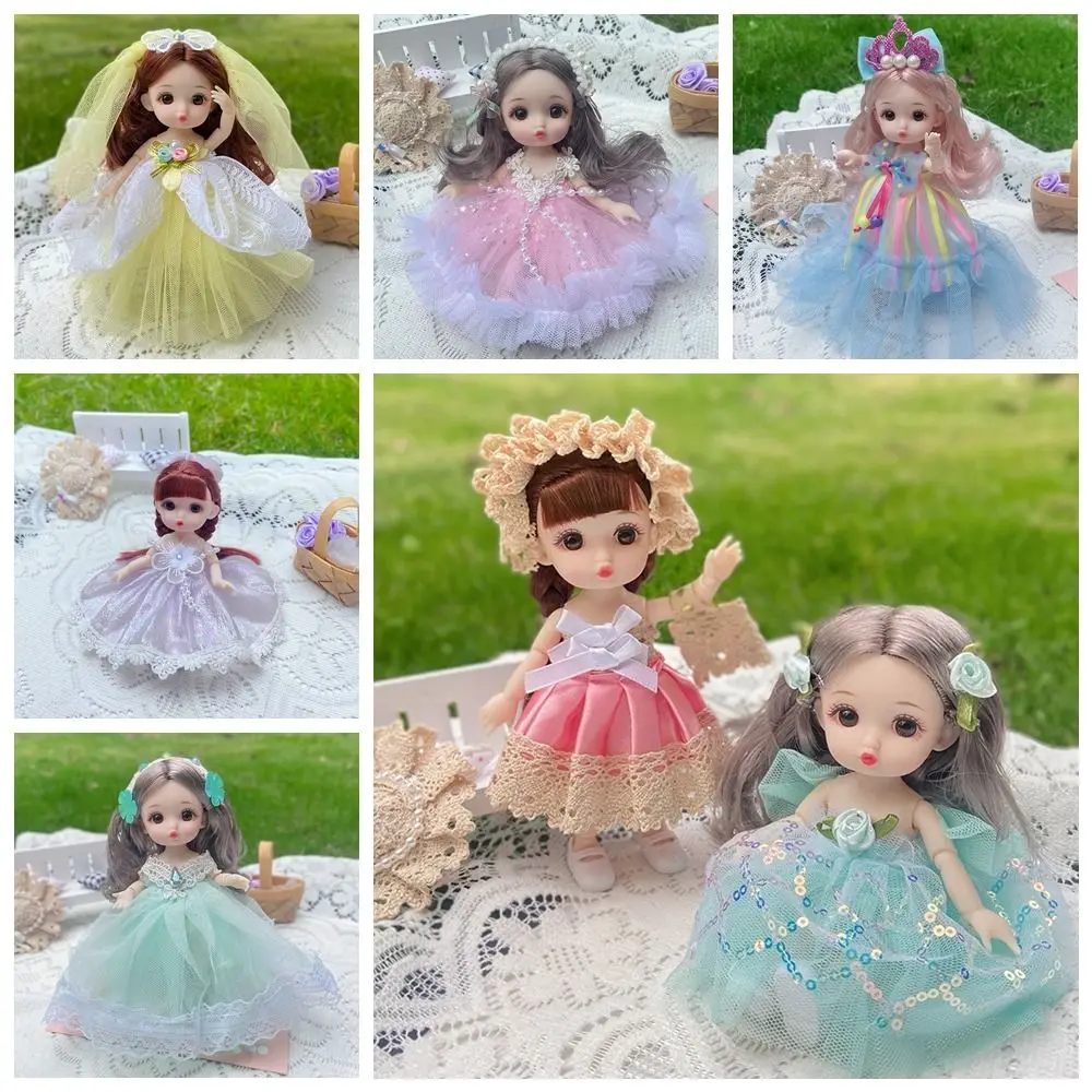 16 Cm Big Eyes Princess BJD Doll Movabl 13 Joints 16cm Bjd Doll Thick Hair Safe Plastic 13 Movable Joints Mini Girl Toy