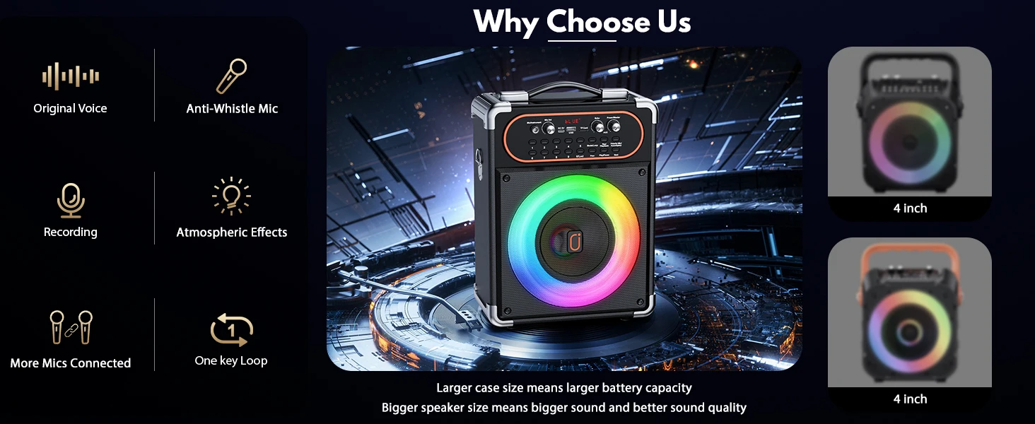 S68 Karaoke Machine with 2 Microphones,Gatherings and Parties, PA System with Echo Adjustment for Adults, Stage-subwoofers