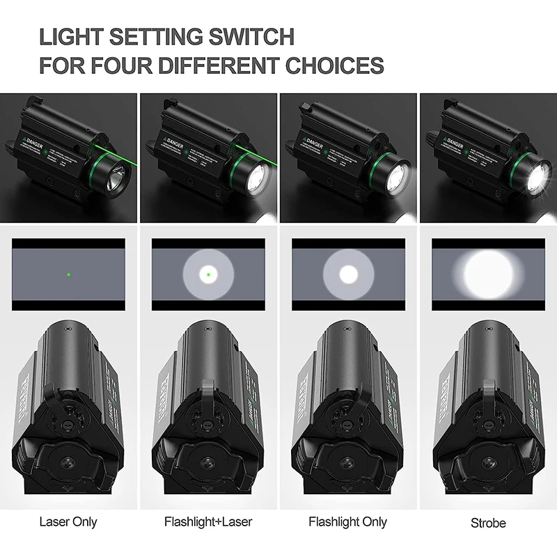 1000 Lumen Weapon Light Flashlight Green/Red Laser Light Combo LED with Picatinny Rail Mount for Pistol Rifle Rechargeable