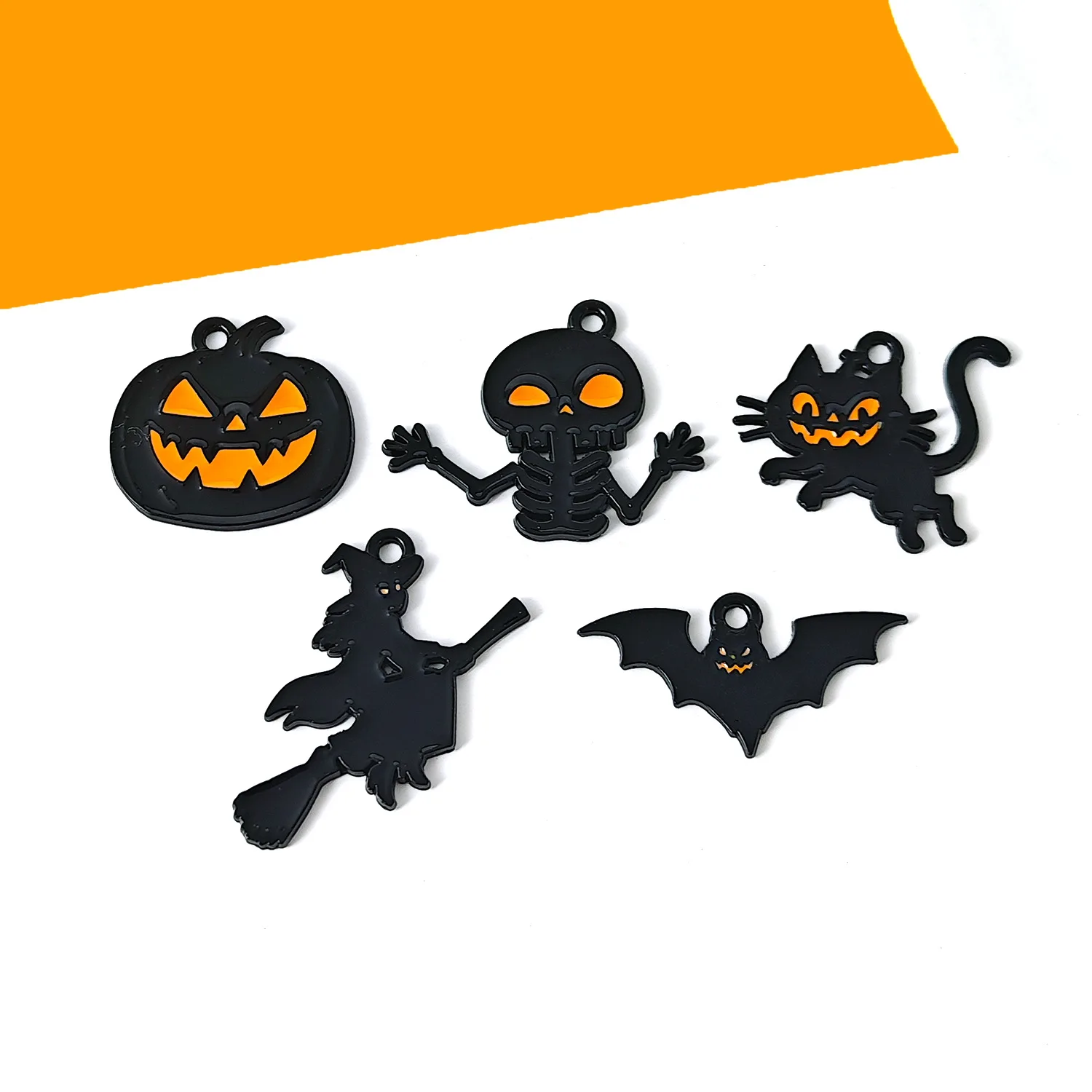 10PCS Halloween cartoon pumpkin skeleton bat DIY alloy drip oil jewelry keychain bracelet necklace pendant