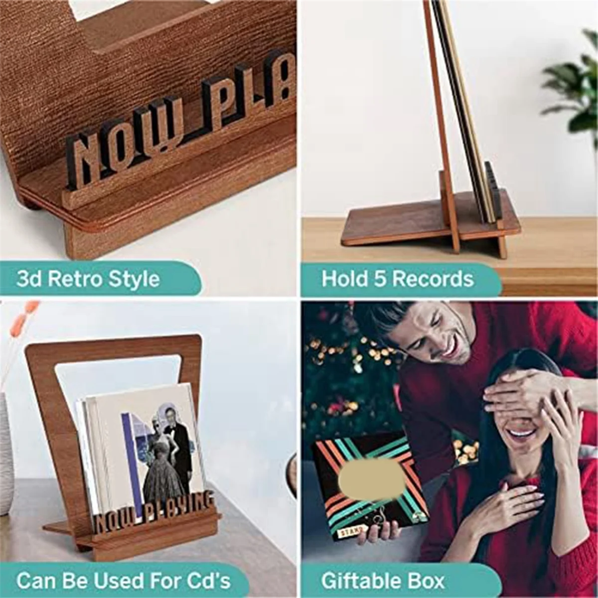 Now Playing Vinyl Record Stand Retro Holder for Vinyl Record Wood Record Stand Vinyl Gift Ideas Turntable Accessories