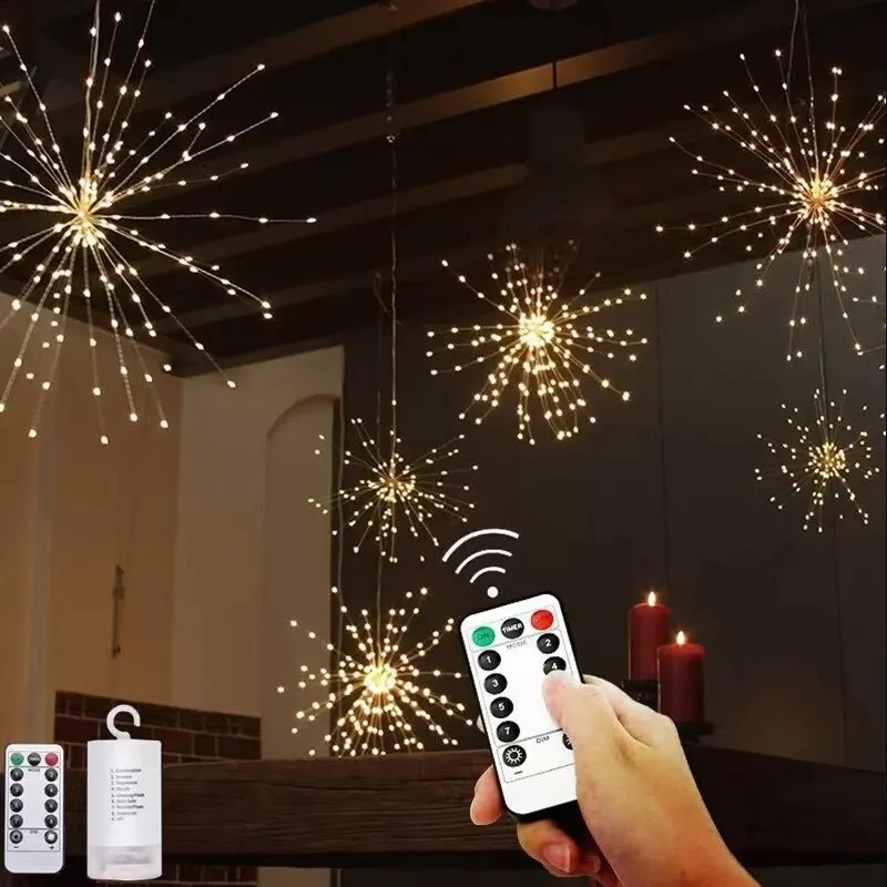 

Christmas Decorations Dandelion Fireworks Lamp Festoon Led Lights Garlands 200 Leds 8 Mode Remote Control Holiday Light String