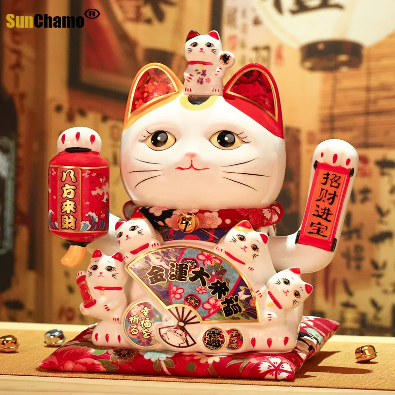 

12 Inch Beckoning Cat Ornaments Opening Gift Shop Cashier Front Desk Automatic Swing Hand Entrance Beckoning Fortune Cat