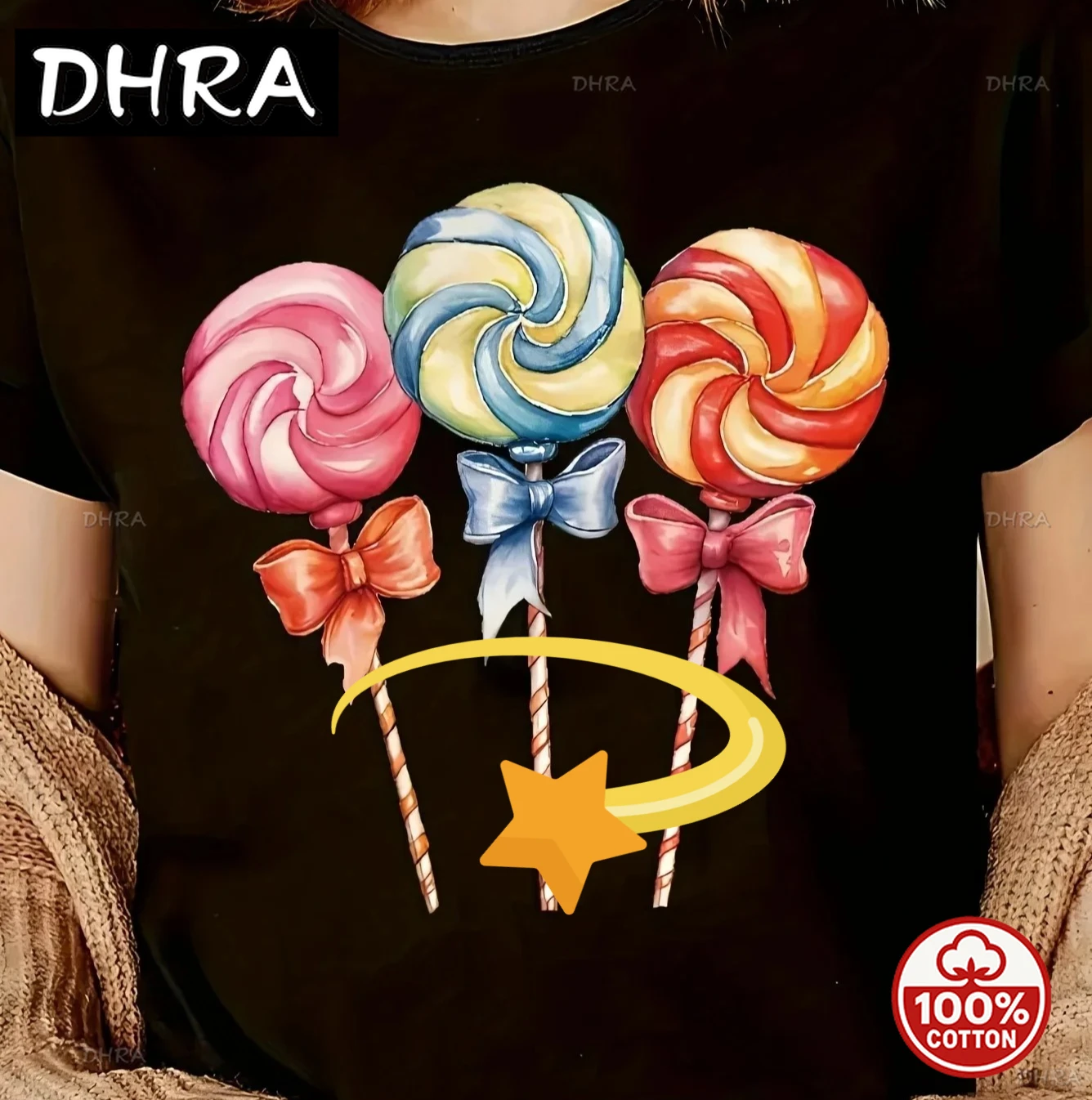 

Womens Casual Graphic Print T-Shirt Short Sleeves Crew Neck Colorful Lollipop Pattern Summer Spring Top Graphic T Shirts Gift