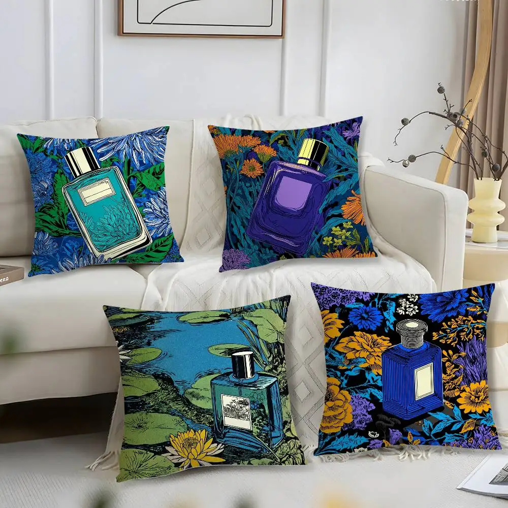 Luxury Perfume Illustration Pillow Case Office Sofa Dorm Chair Back Short Plush Double-sided Printing Home  Cushion Cover