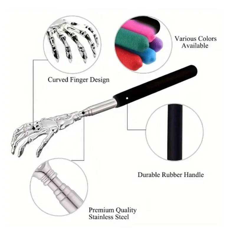 1pcs Portable Extendable Back Scratcher Stainless Steel Telescoping Back Scratcher Lager Sized Skeleton Hand Back Scratcher