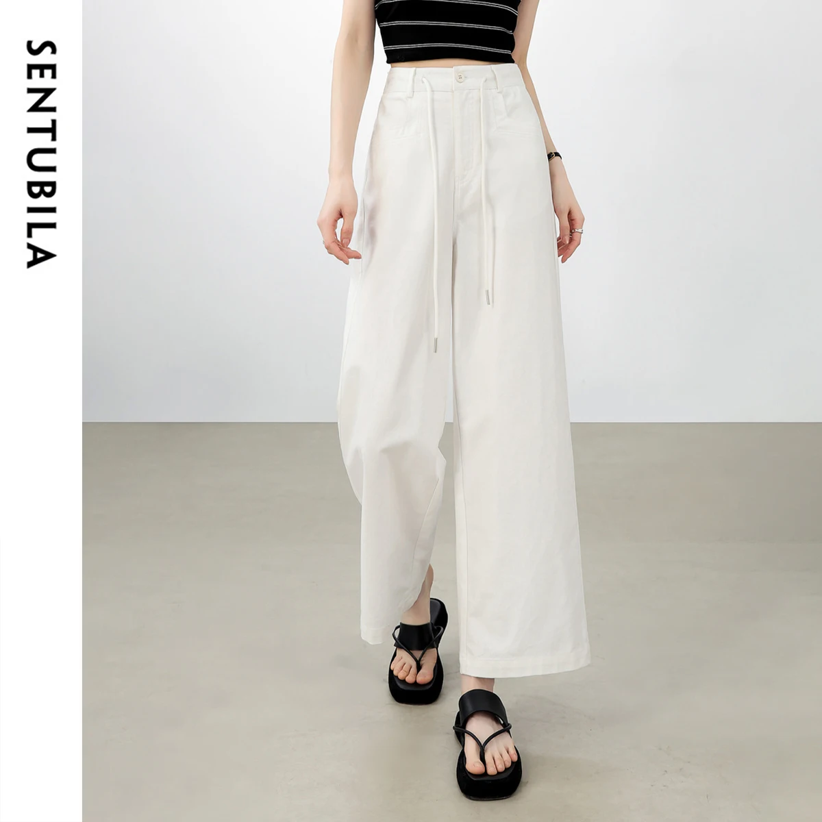 

SENTUBILA Summer Women's Lyocell Cotton Blend Straight-leg Pants 2025 New Collection High Quality Clothing Trousers W52KD0146