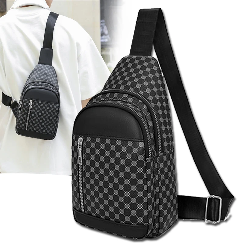 Verstellbarer Riemen Herren Karomuster Sling-Brusttasche Vintage-Print Crossbody-Rucksack Leichte Alltags-Reise-Schultertasche – Detail 1