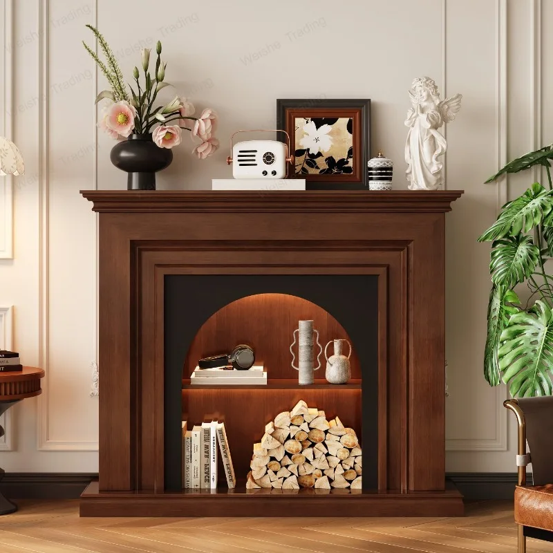 French retro fireplace simulation flame European living room solid wood fireplace cabinet household decoration