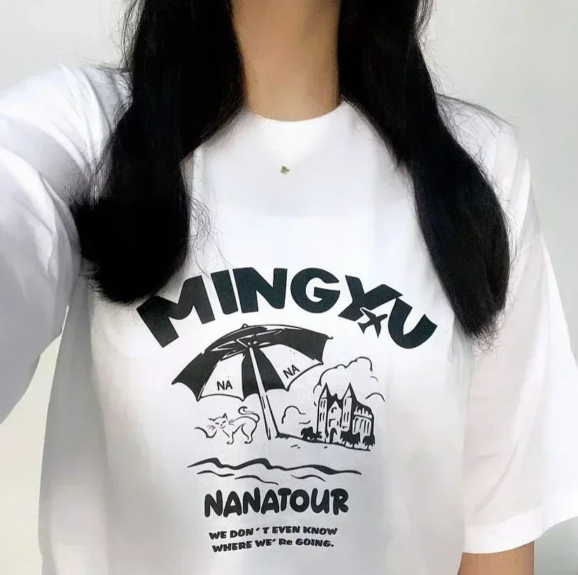 Korean Variety Show Crewneck Tops Nana Tour with Seventeen Print T-Shirt Beach Sun Short Sleeve Tees Casual Fashion Personality