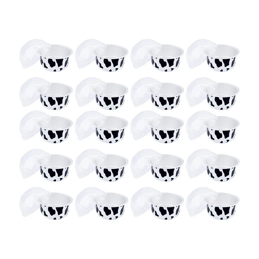 

20pcs Mousse Cups With Lid Pudding Cups Food Grade Aluminum Foil Mousse Dessert Cow Grain Round Shape Lid Dust Proof