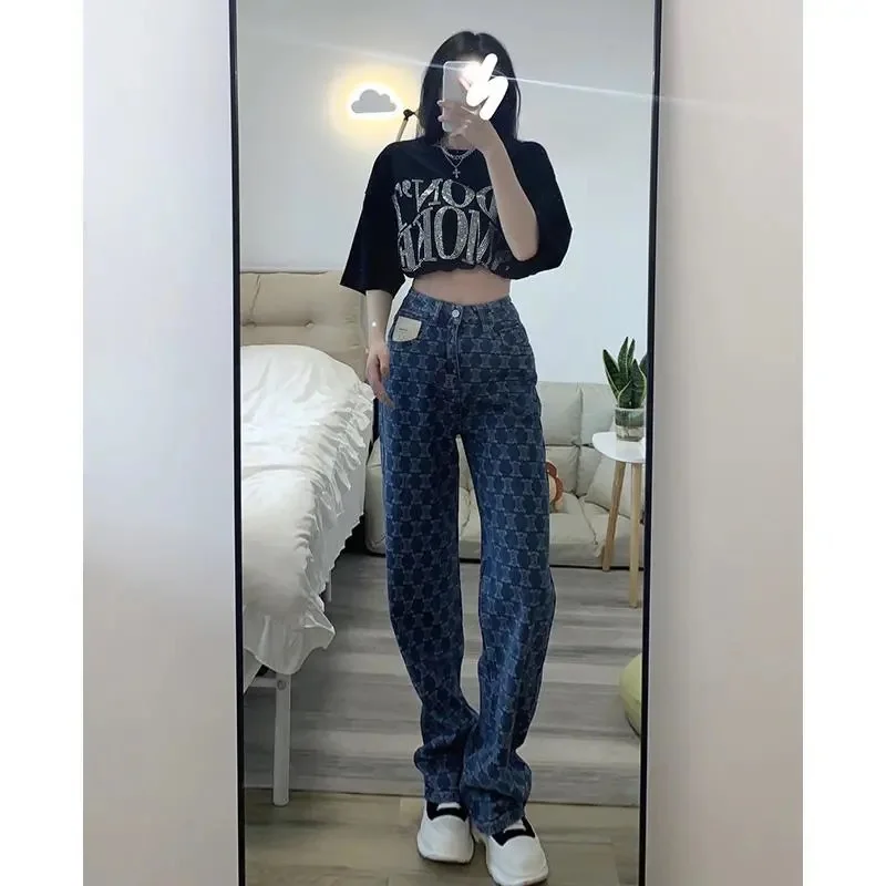 

High Waist Wide Leg Denim Jeans Women's Spring Autumn Vintage HyunA Straight Tube Drapey Dad Long Pants plus Size Sister