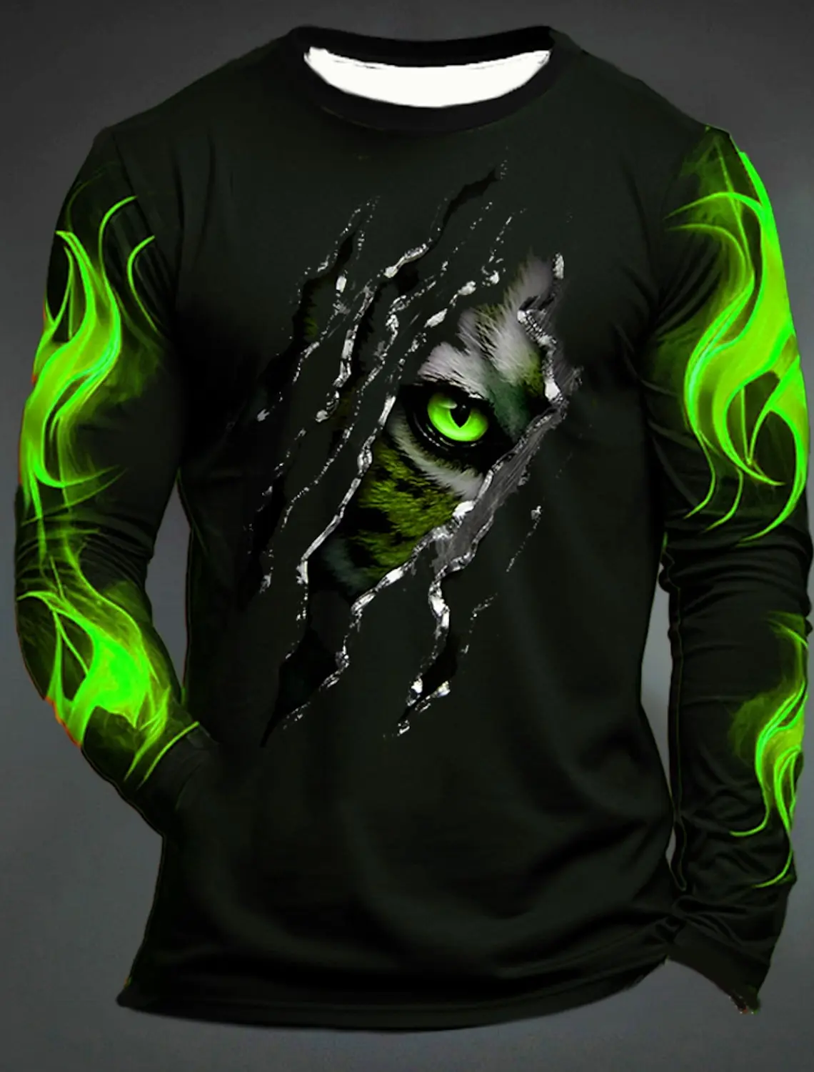 3D Printed Flame Scratch Pattern 3D Printed Autumn Men\'s Crew Neck T-Shirt Casual Long Sleeve Oversized Pullover Fashion Tops