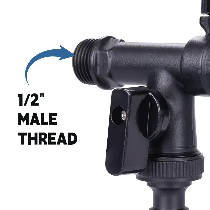 TMOK Outdoor Garden Brass Water Faucet Tap Anti-Freeze Bibcocks with Hose Connector Dual Outlet for Washing Machine