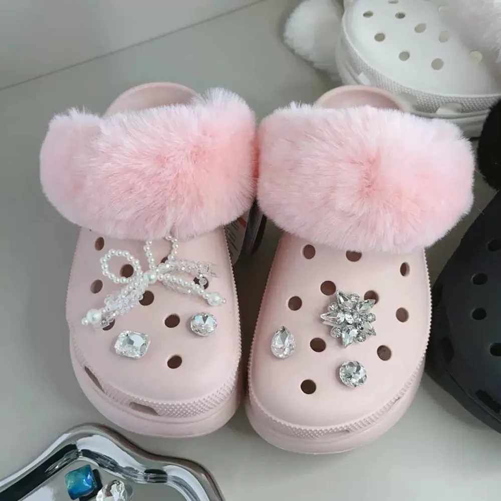 1 Set Winter Warm Shoelace Cover Inserts Replacement Fur Insoles Croc Shoes Charms Clogs Shoes Liners Plush Cover Accessories