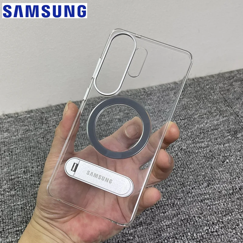Rotating Metal Mount For Samsung Galaxy S25 S26 Ultra Clear Magnet Case Magnetic Stand PC Hard Transparent Cover
