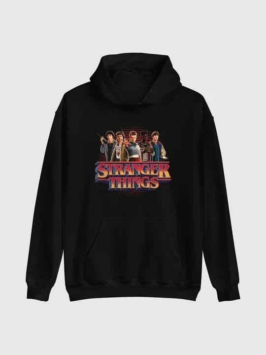 

Толстовка с групповым портретом из сериала «Очень странные дела» в стиле ретро 80-х, с графическим принтом персонажей, классический свитшот с капюшоном для мужчин и женщин