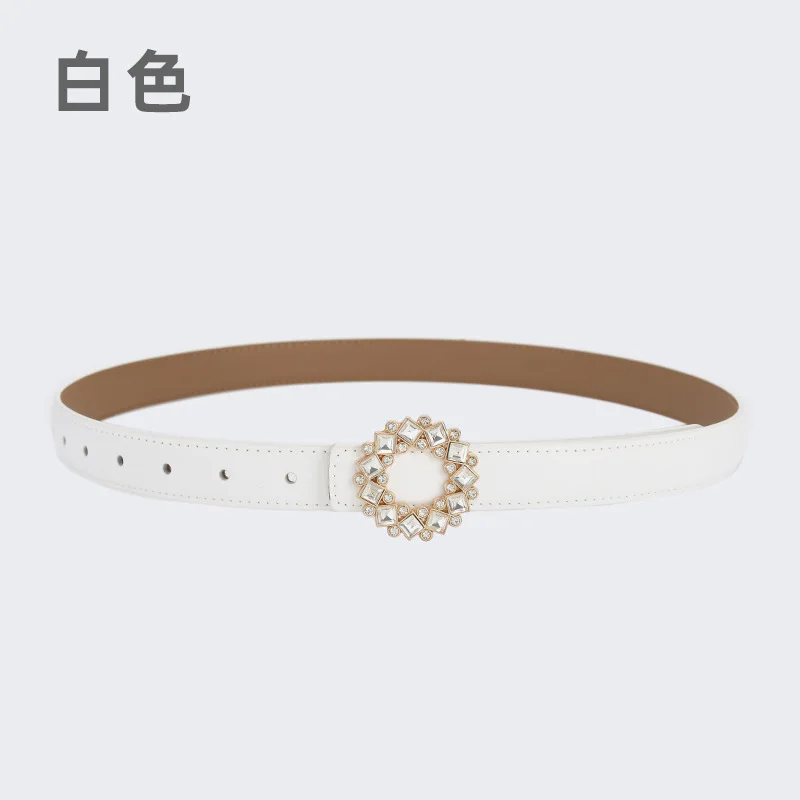 Dünner Damen-Gürtel mit Strass- und Perlenbesatz, Jeansgürtel für Damen, vielseitig kombinierbar, dekorativer Gürtel aus erstklassigem Leder, dünner Taillengürtel.