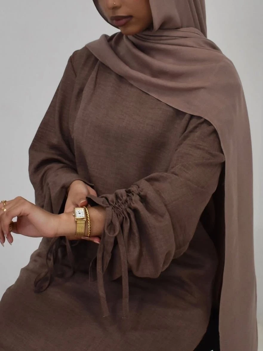 Eid Donna Abito modesto Abaya Manica a corda Caftano musulmano Abito Marocco Dubai Caftano Islam 2025 Abiti Largos Jalabiya Ramadan