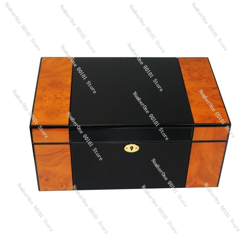 Elegant Piano Lacquer Cigar Humidor Box Large Capacity Airtight Cedar Wood Double Layer Cigar Storage Case Humidifying Cabinet