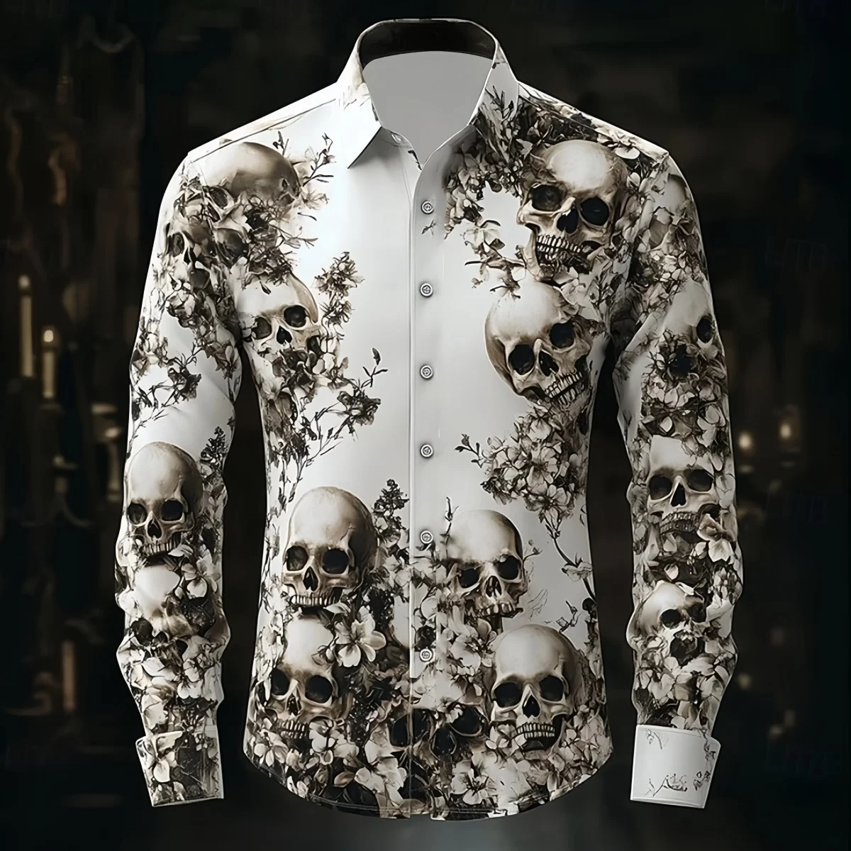 

2025 Halloween Theme Men's Halloween Costumes Skulls Shirt Button Up Shirt Casual Dress Shirt Long Sleeve Dark Gothic Style Tops